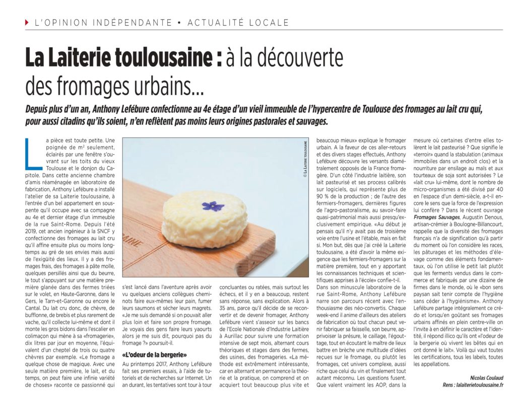 actualité opinion indépendante fromagerie urbaine artisanale atelier fromage toulouse